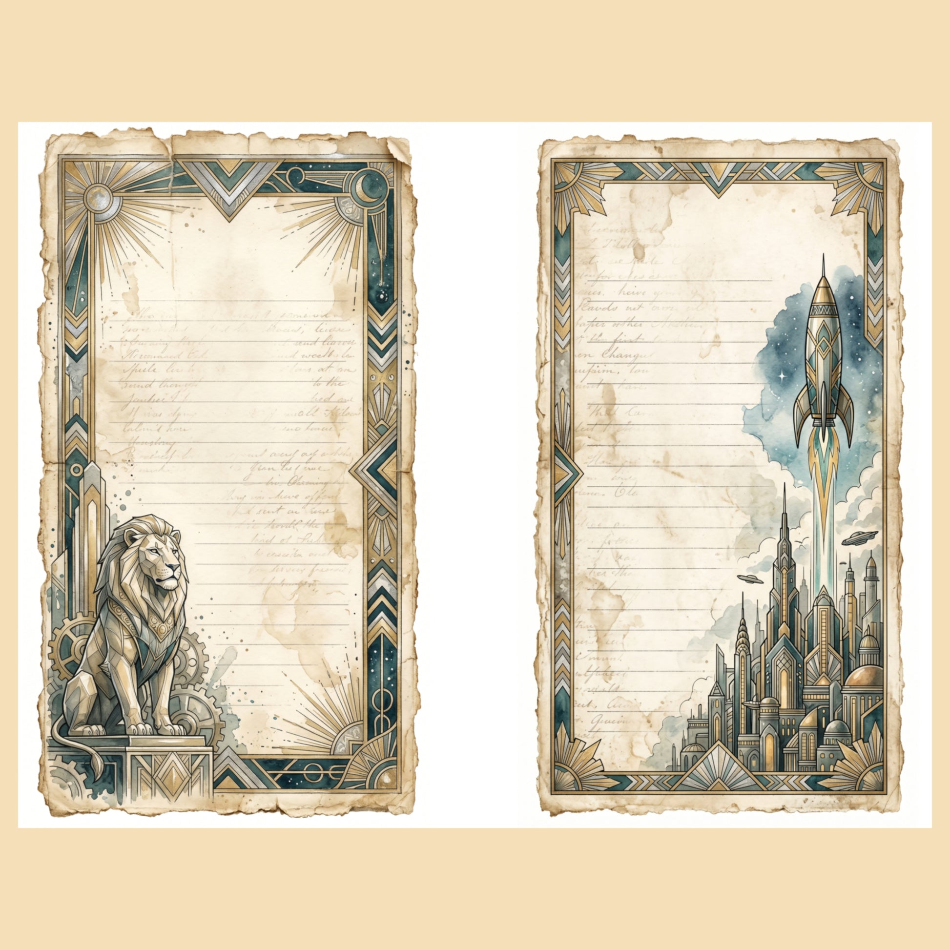 Art Deco Sci-Fi Junk Journal Pages, Retro-Futurism Printable Collection, Digital Download