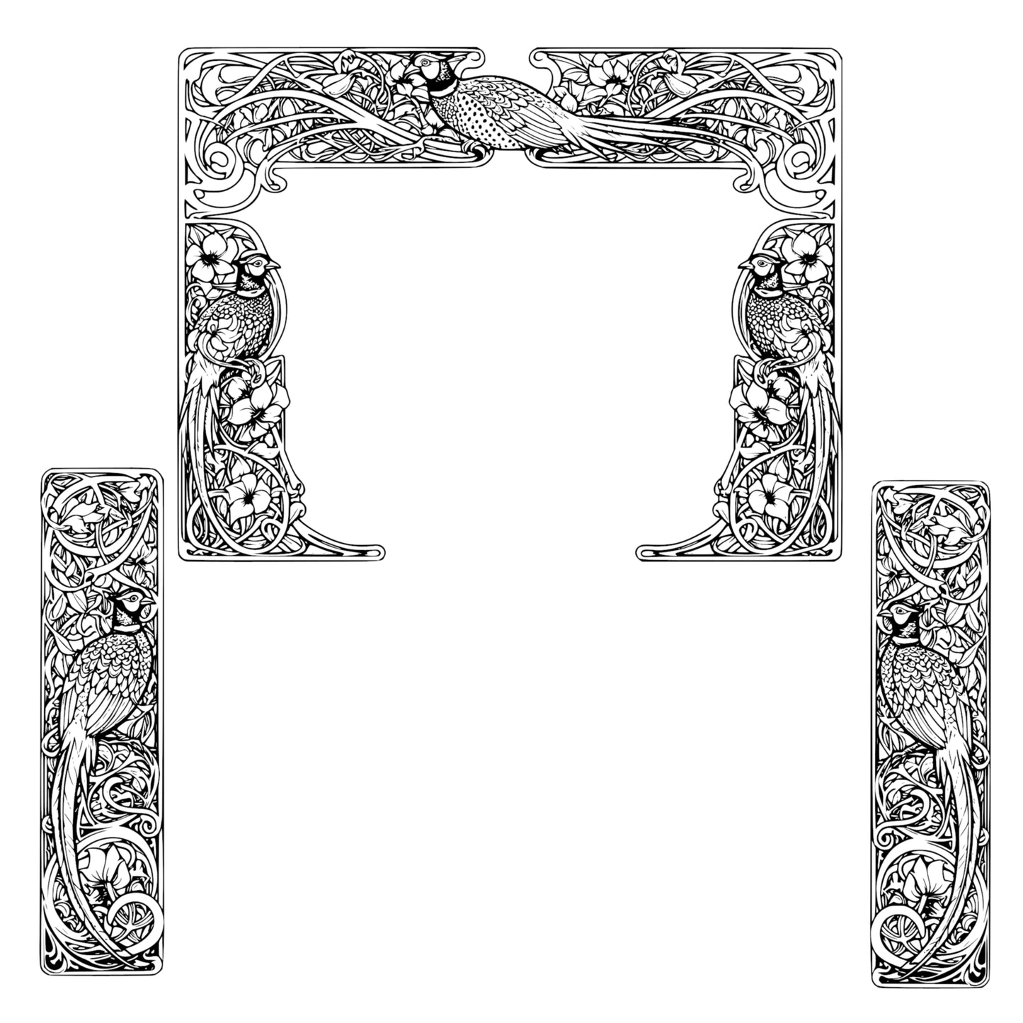 Exotic Birds Page Borders - Vintage Clipart, SVG, PNG (Digital Download), Peacock, Parrot, Cockatoo, more