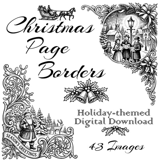 Vintage Style Christmas Themed Page Borders and Corners | Printable Digital Download