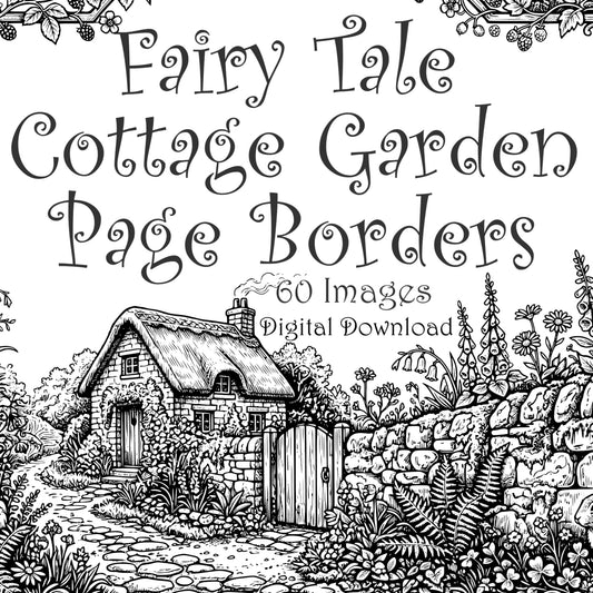 Fairy Tale Cottage Garden Printable Page Borders and Corners — Instant Download