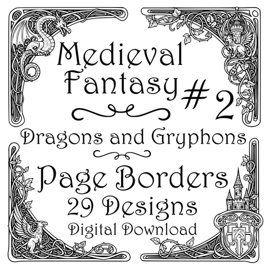 Medieval Fantasy #2 Dragons and Gryphons Border Frames - Vintage Clipart, SVG, PNG (DIGITAL DOWNLOAD)