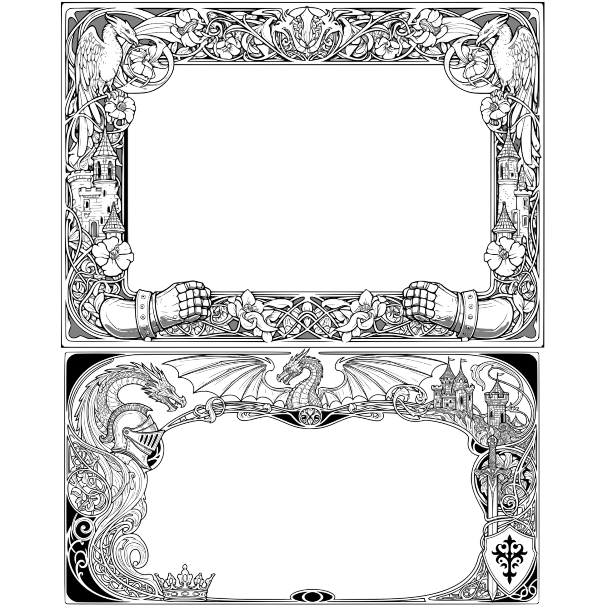 Medieval Fantasy #2 Dragons and Gryphons Border Frames - Vintage Clipart, SVG, PNG (DIGITAL DOWNLOAD)