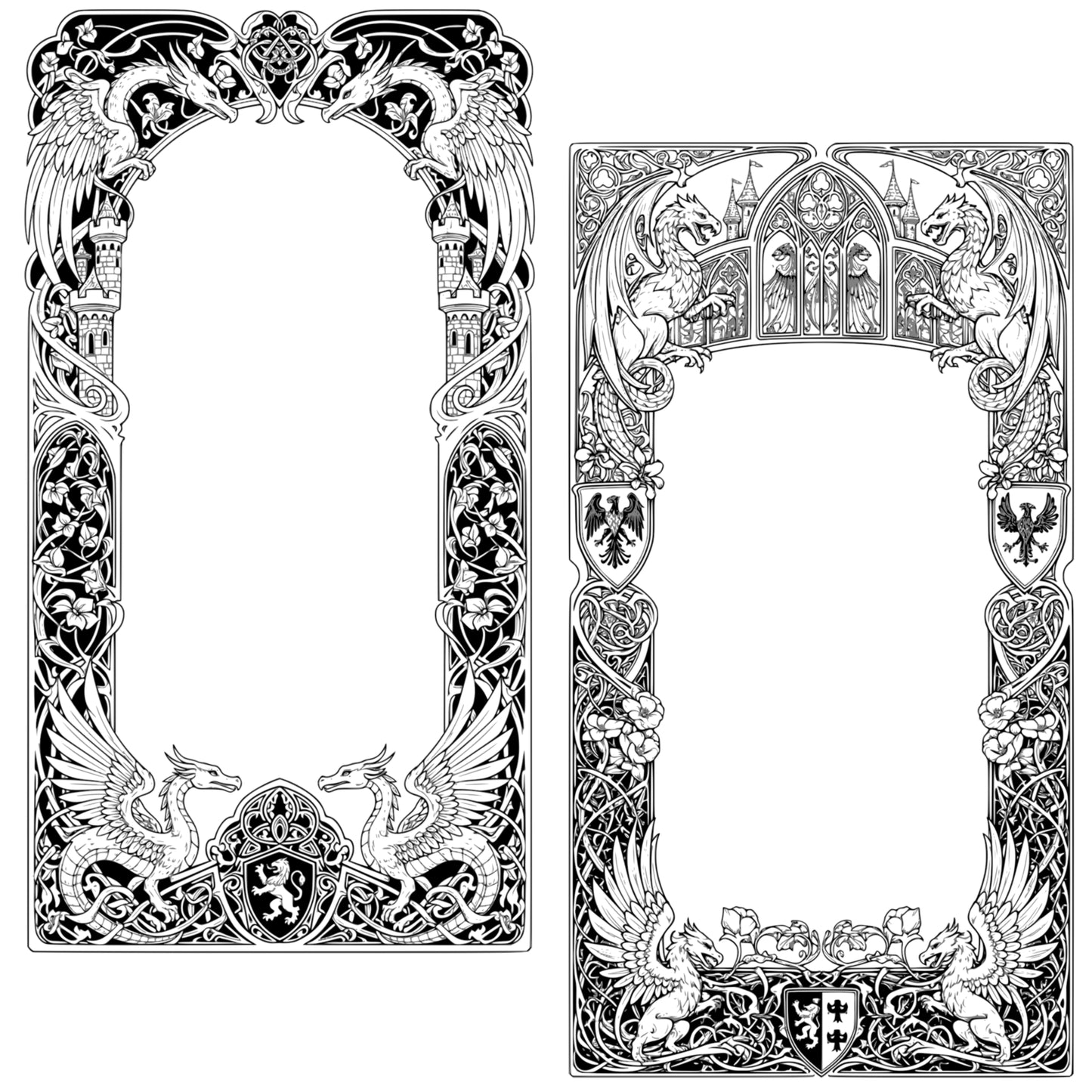Medieval Fantasy #2 Dragons and Gryphons Border Frames - Vintage Clipart, SVG, PNG (DIGITAL DOWNLOAD)