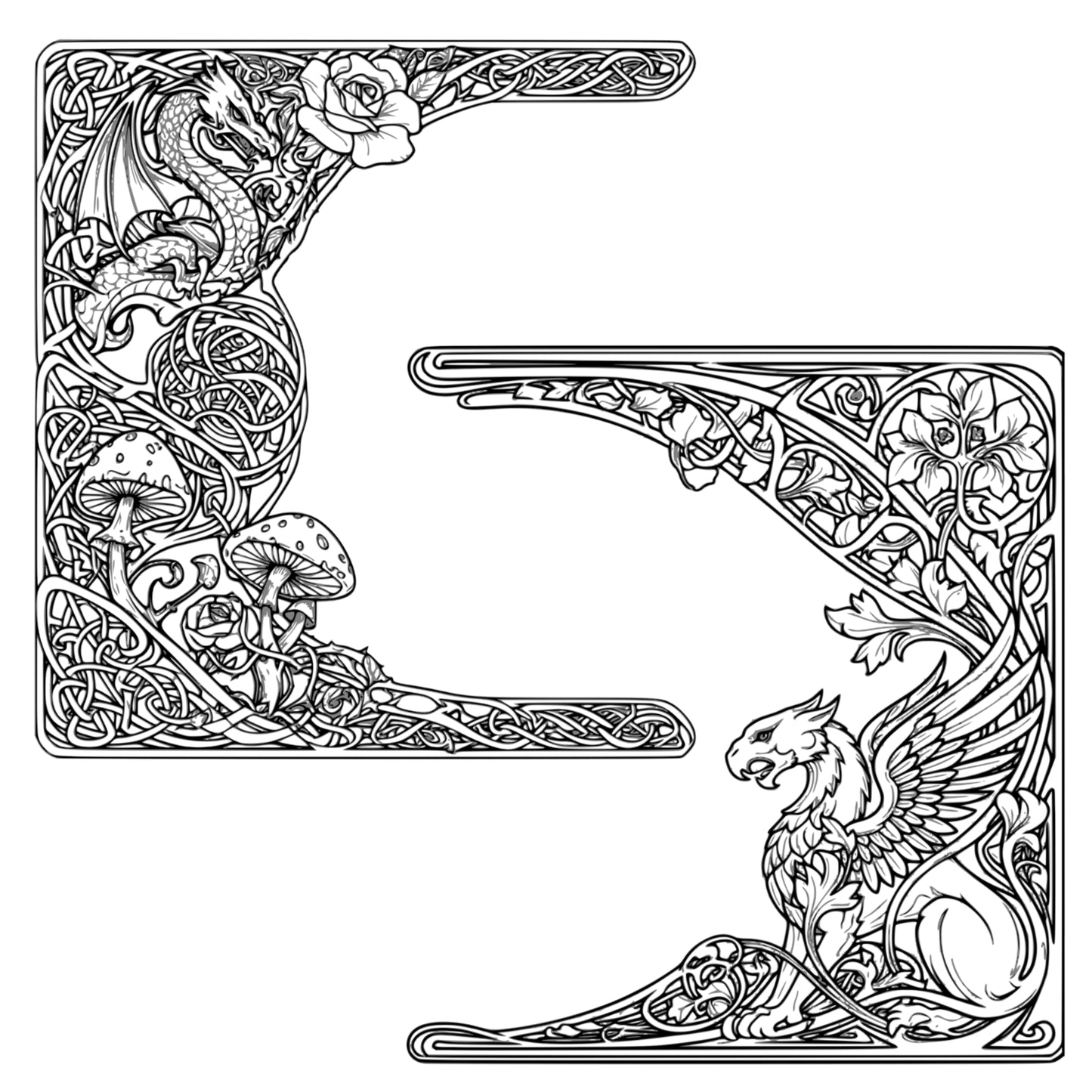 Medieval Fantasy #2 Dragons and Gryphons Border Frames - Vintage Clipart, SVG, PNG (DIGITAL DOWNLOAD)