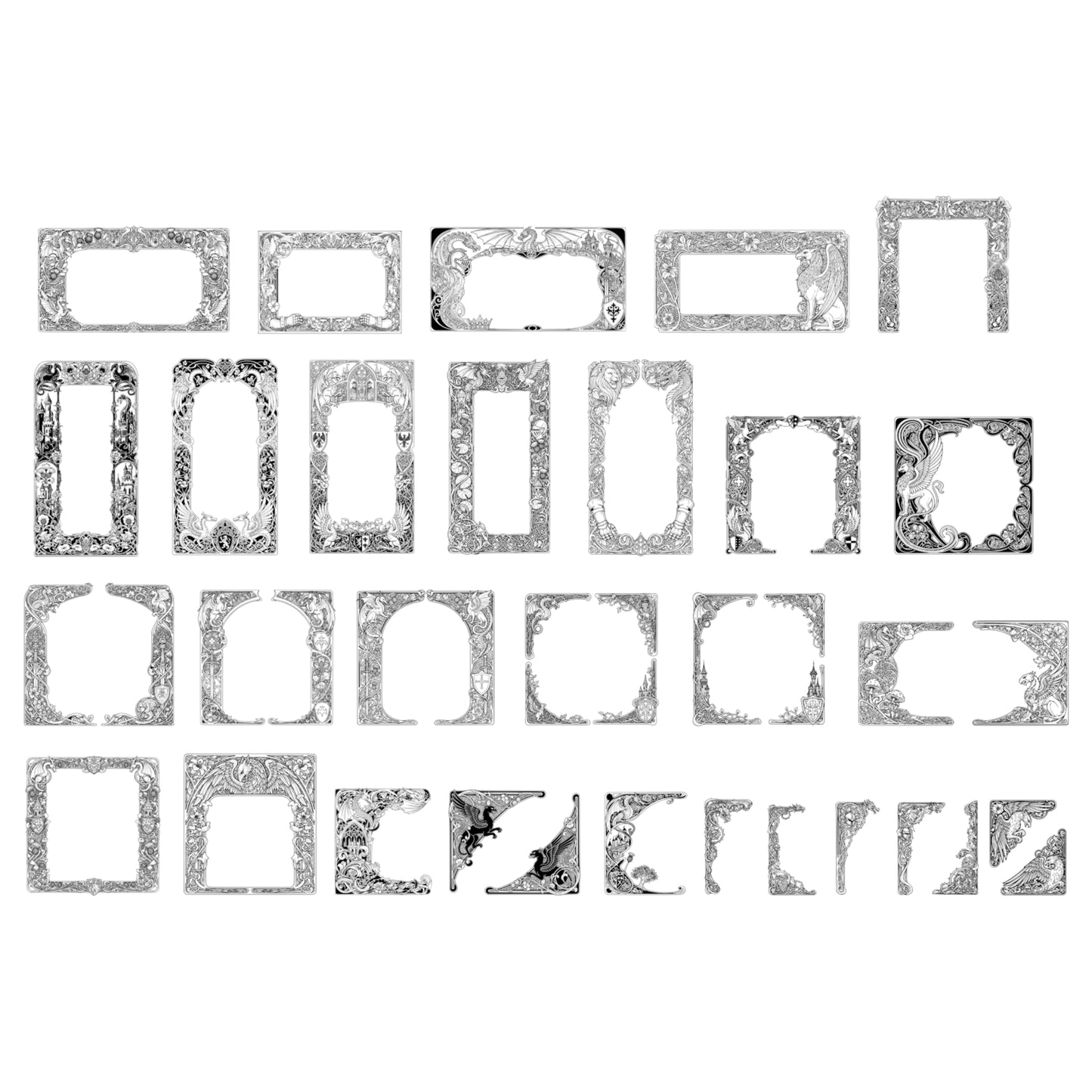 Medieval Fantasy #2 Dragons and Gryphons Border Frames - Vintage Clipart, SVG, PNG (DIGITAL DOWNLOAD)