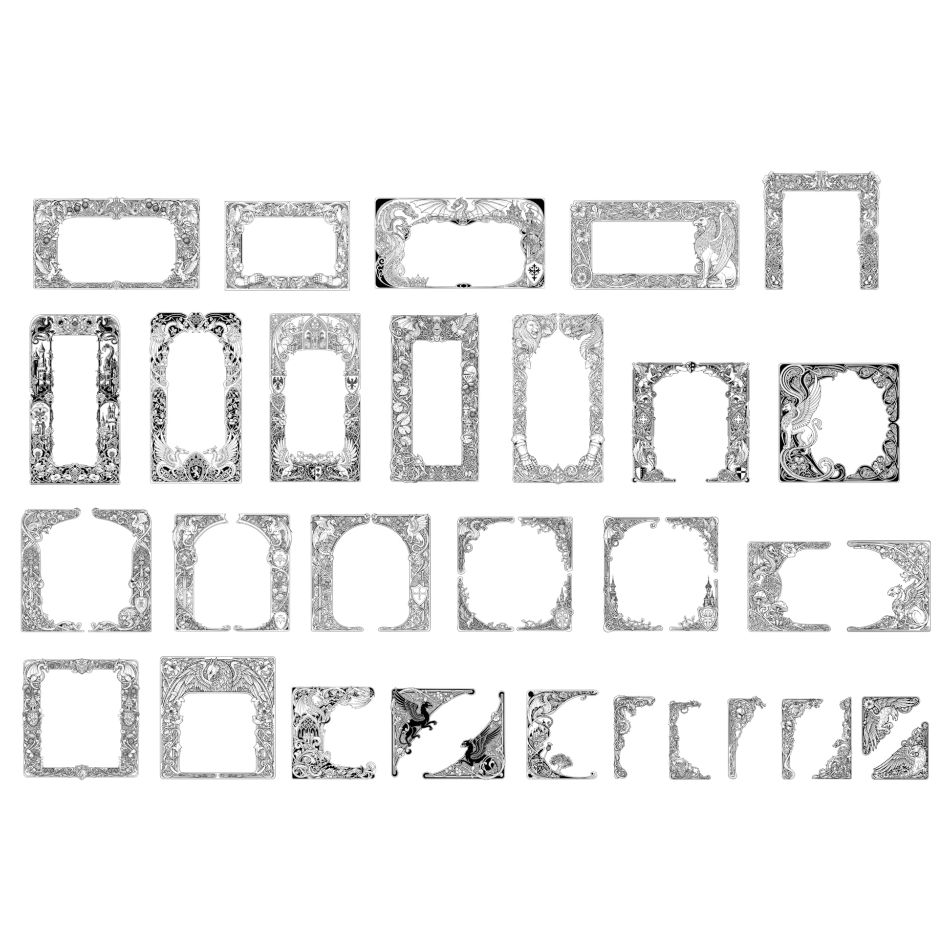 Medieval Fantasy #2 Dragons and Gryphons Border Frames - Vintage Clipart, SVG, PNG (DIGITAL DOWNLOAD)