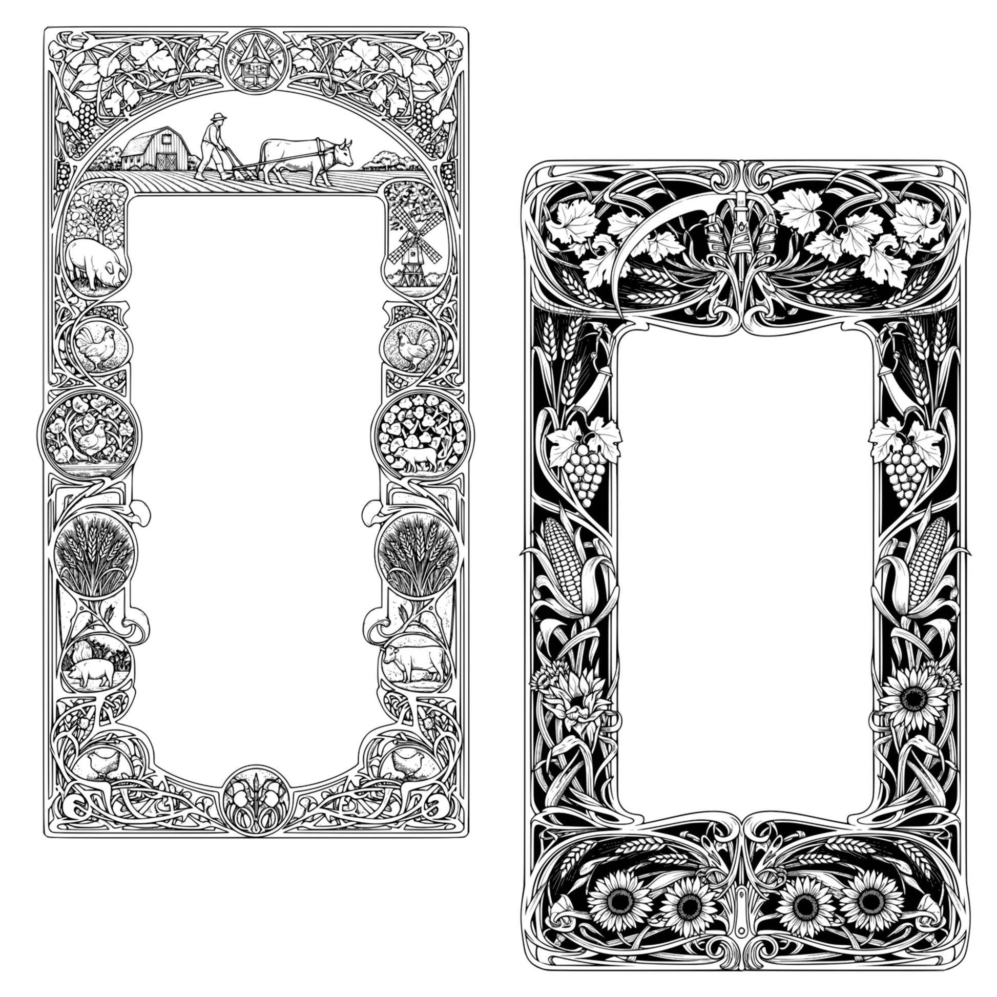 Farming and Harvest-themed Border Frames - Vintage Clipart, SVG, PNG (Digital Download)