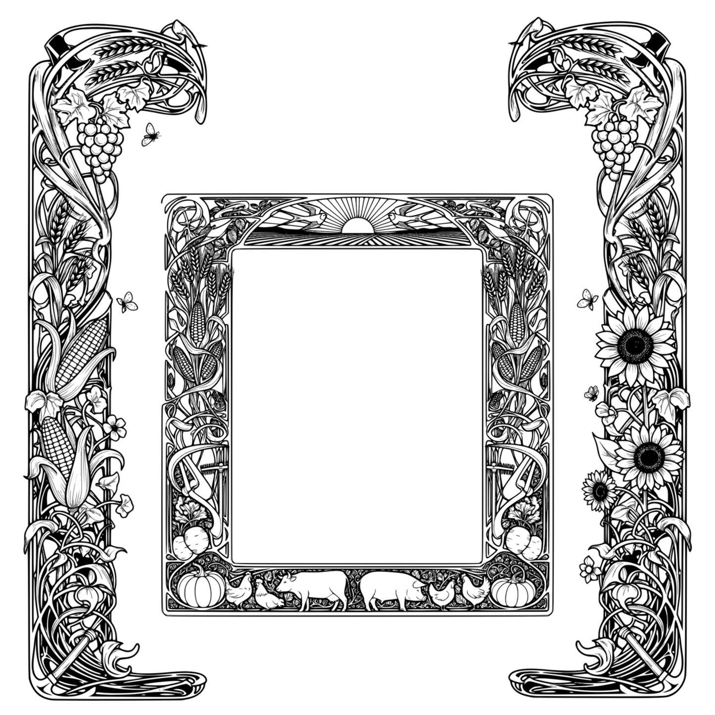 Farming and Harvest-themed Border Frames - Vintage Clipart, SVG, PNG (Digital Download)