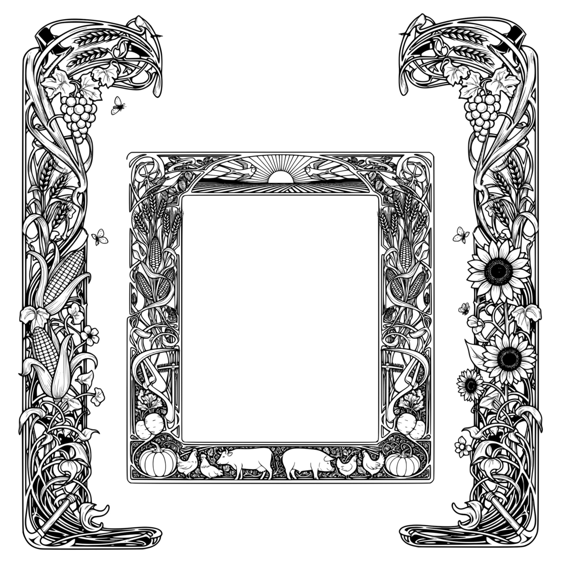 Farming and Harvest-themed Border Frames - Vintage Clipart, SVG, PNG (Digital Download)