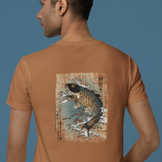 Traditional Japanese Fish Drawing Unisex t-shirt - Hiroshige Art - Image on back