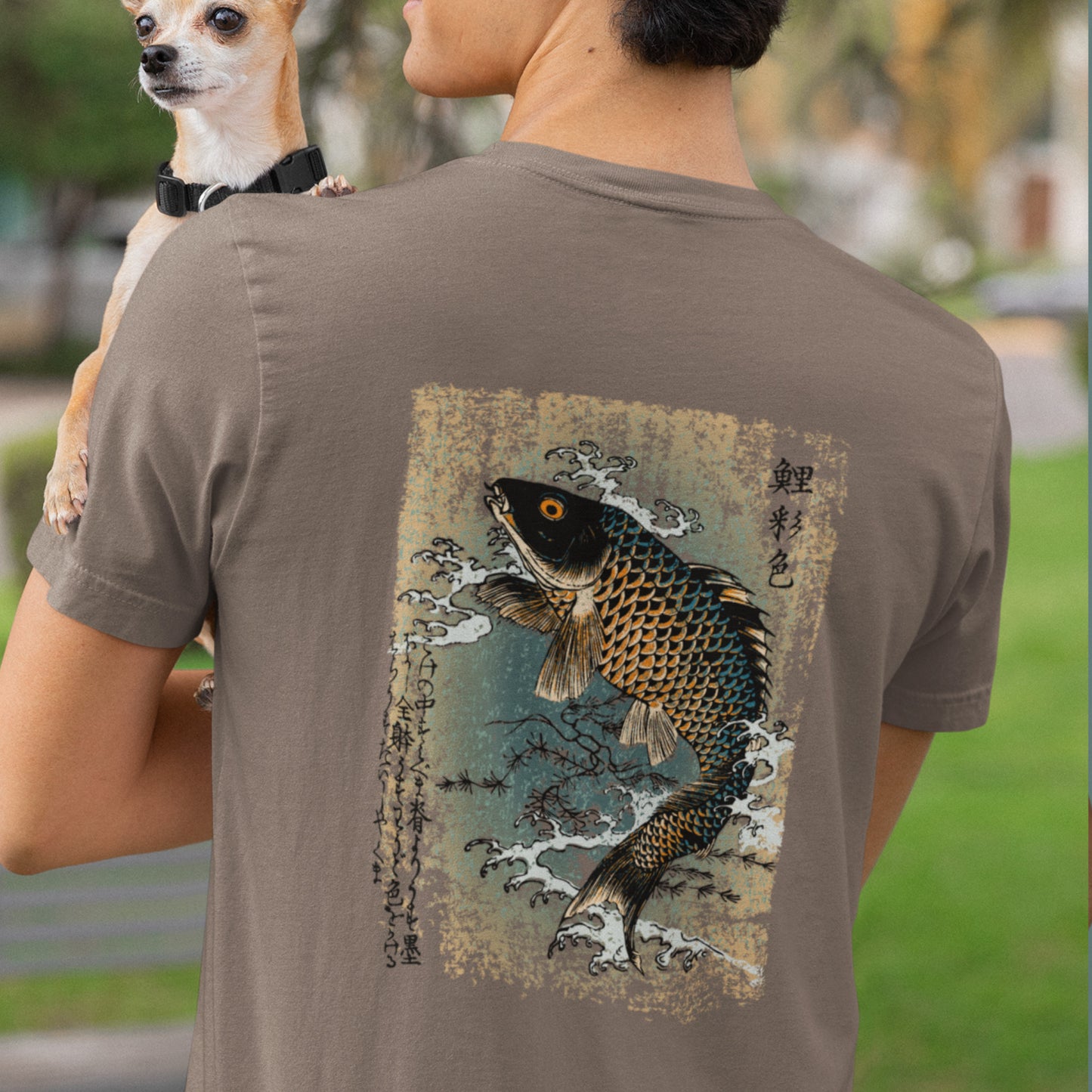 Traditional Japanese Fish Drawing Unisex t-shirt - Hiroshige Art - Image on back