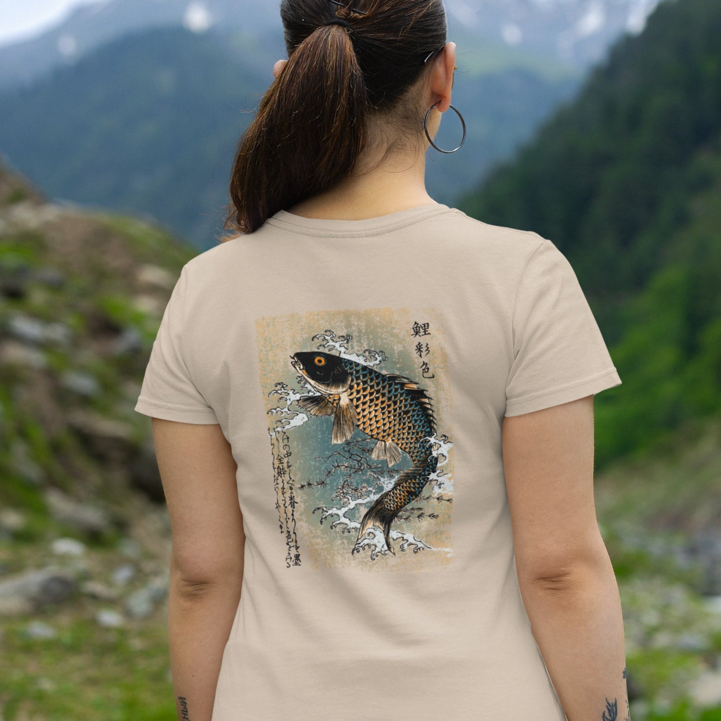 Traditional Japanese Fish Drawing Unisex t-shirt - Hiroshige Art - Image on back