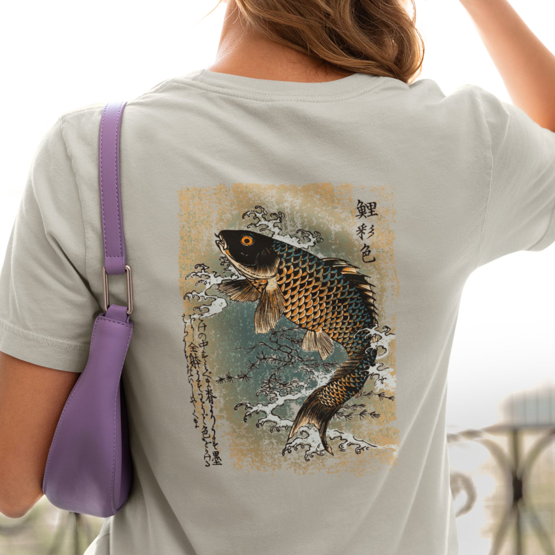 Traditional Japanese Fish Drawing Unisex t-shirt - Hiroshige Art - Image on back