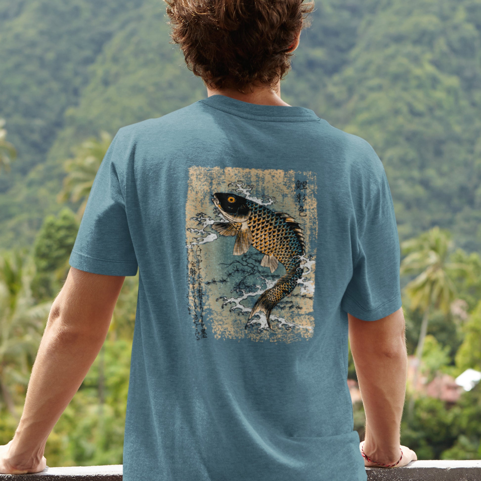 Traditional Japanese Fish Drawing Unisex t-shirt - Hiroshige Art - Image on back