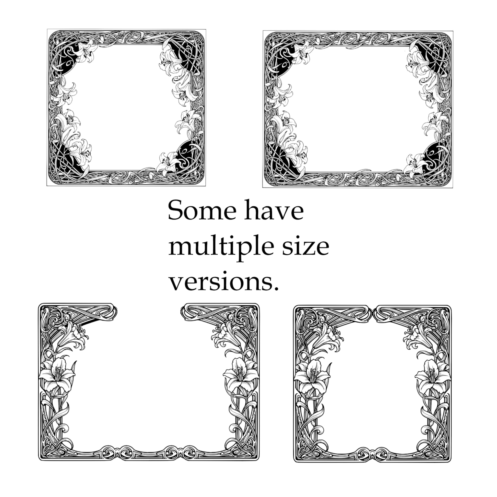 Lilies Border Frames - Vintage Flowers Clipart, SVG, PNG (Digital Download)