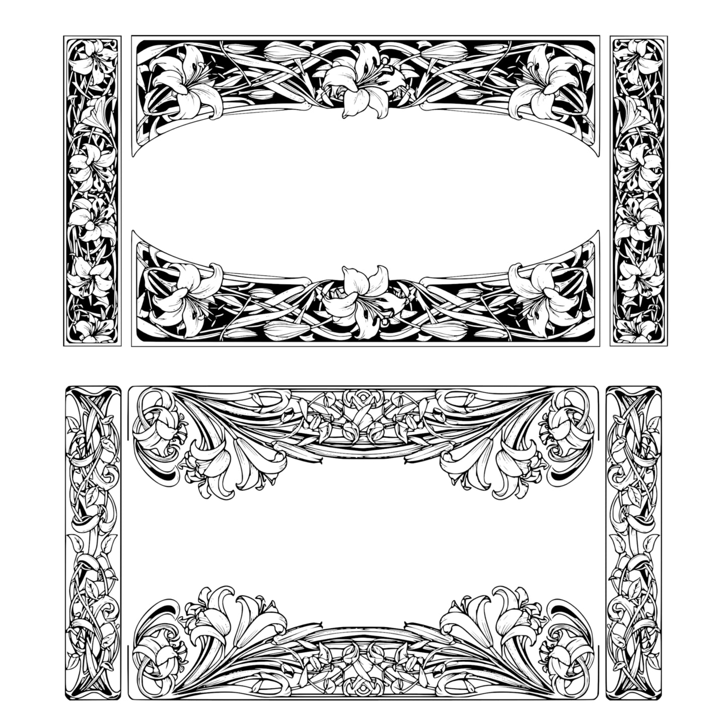 Lilies Border Frames - Vintage Flowers Clipart, SVG, PNG (Digital Download)