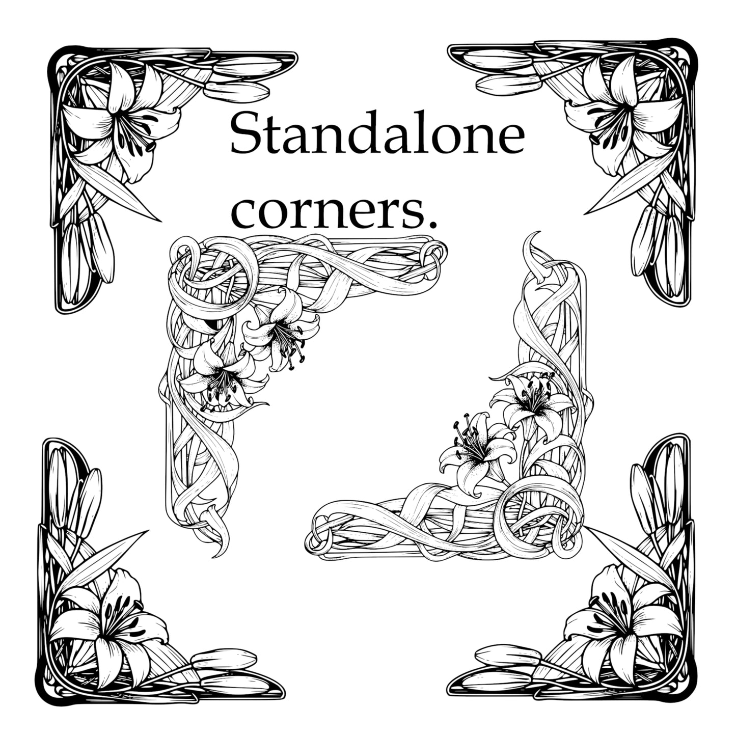 Lilies Border Frames - Vintage Flowers Clipart, SVG, PNG (Digital Download)