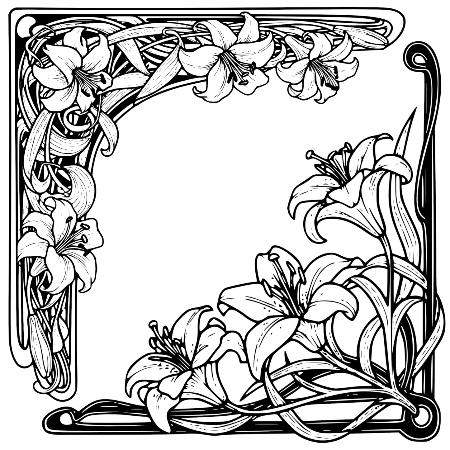 Lilies Border Frames - Vintage Flowers Clipart, SVG, PNG (Digital Download)