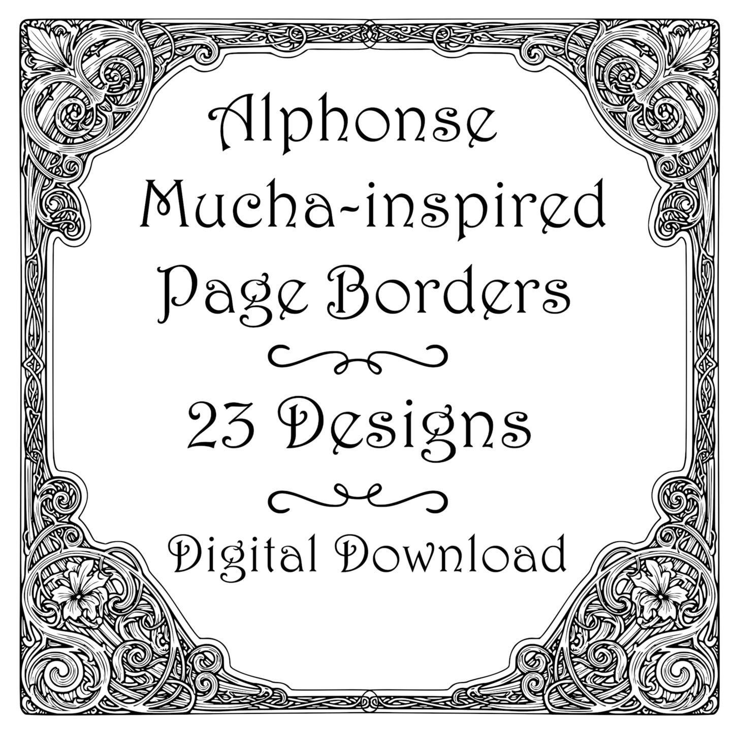 Alphonse Mucha-inspired Border Frames - Vintage Clipart, SVG, PNG (Digital Download)