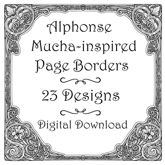 Alphonse Mucha-inspired Border Frames - Vintage Clipart, SVG, PNG (Digital Download)