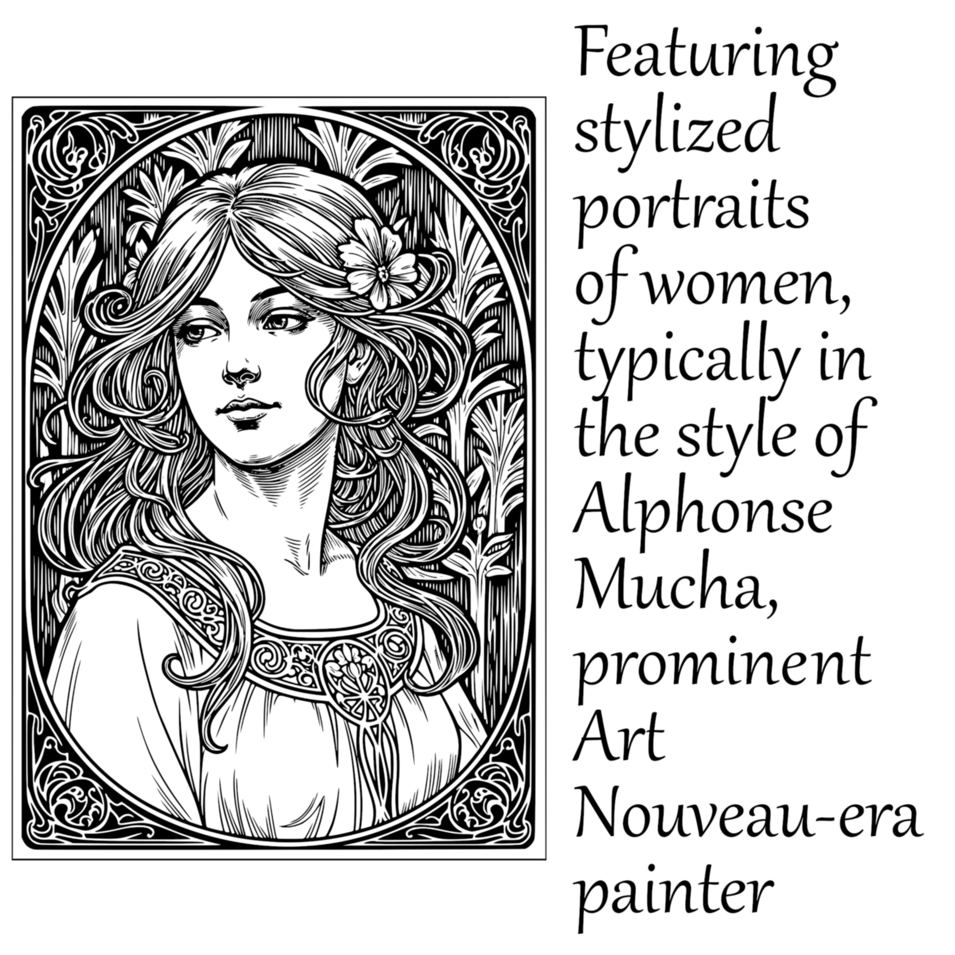 Art Nouveau Coloring Pages – Alphonse Mucha Style Women (Digital Download)