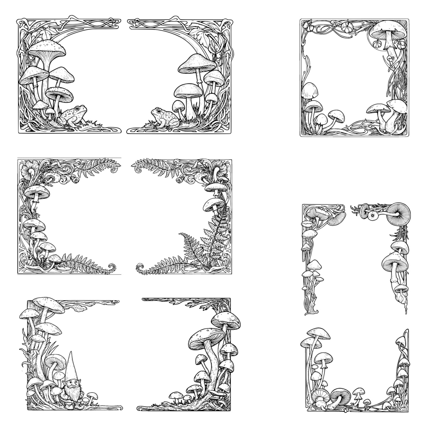 Digital Border Frames - Mushroom theme - Vintage styled Clipart, Wedding Invite Card Making & Scrapbooking, SVG, PNG Digital Download