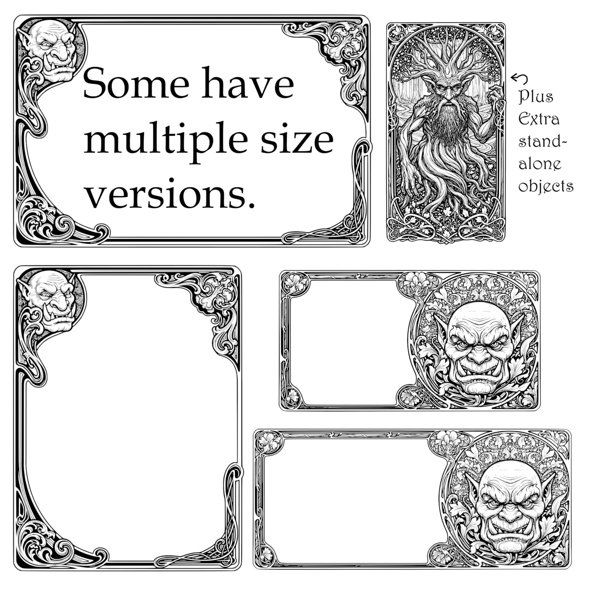 Ogres and Trolls Art Nouveau Page Borders, Corners and Extras. Digital Download - 42 Images