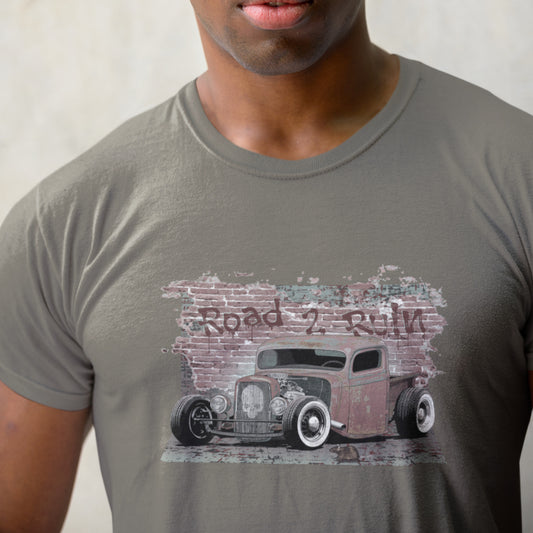Rat Rod T-Shirt featuring Rusty Classic Truck with skull emblem