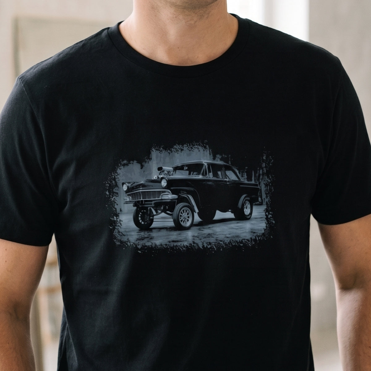 56 Ford Gasser T-Shirt, Vintage Drag Racing Hot Rod Shirt, blue theme
