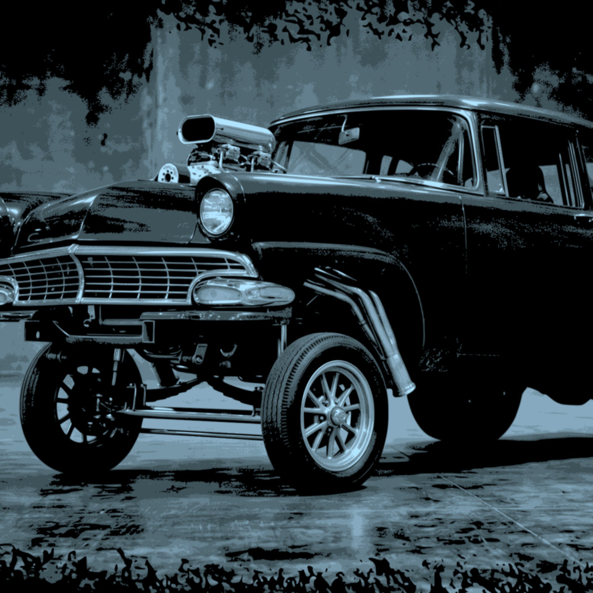 56 Ford Gasser T-Shirt, Vintage Drag Racing Hot Rod Shirt, blue theme
