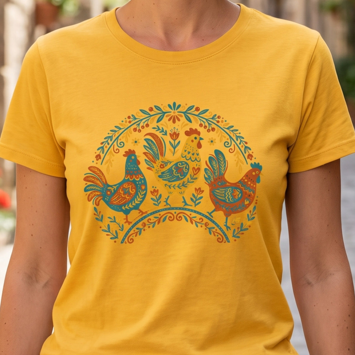Folk Art Chicken Trio Tee | Unisex classic tee
