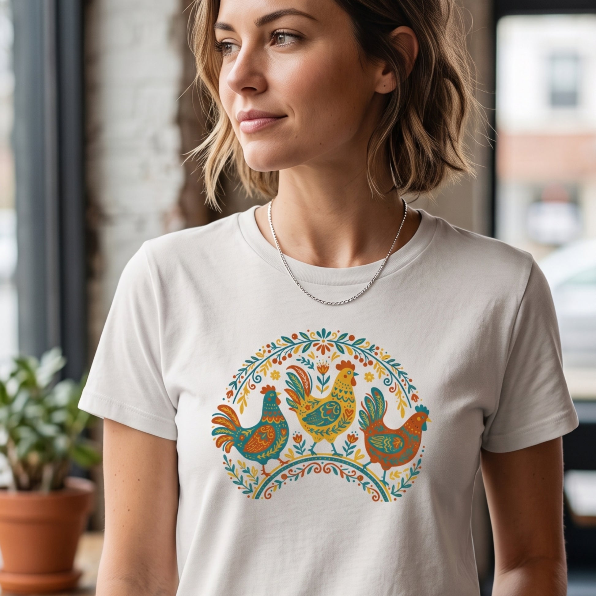 Folk Art Chicken Trio Tee | Unisex classic tee