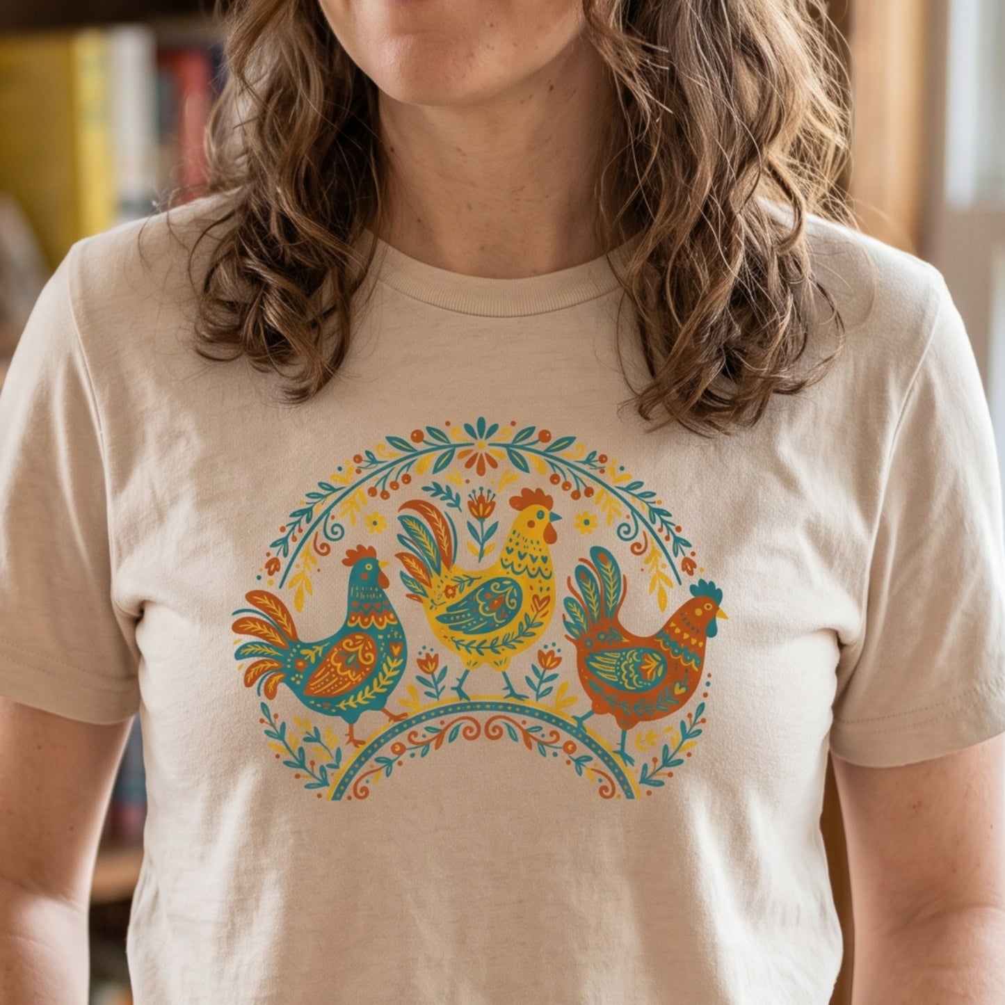 Folk Art Chicken Trio Tee | Unisex classic tee