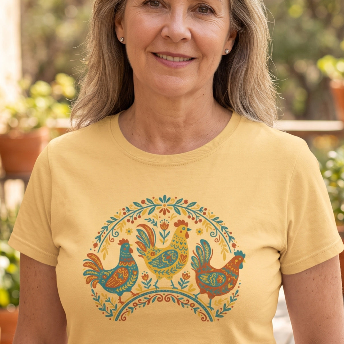 Folk Art Chicken Trio Tee | Unisex classic tee