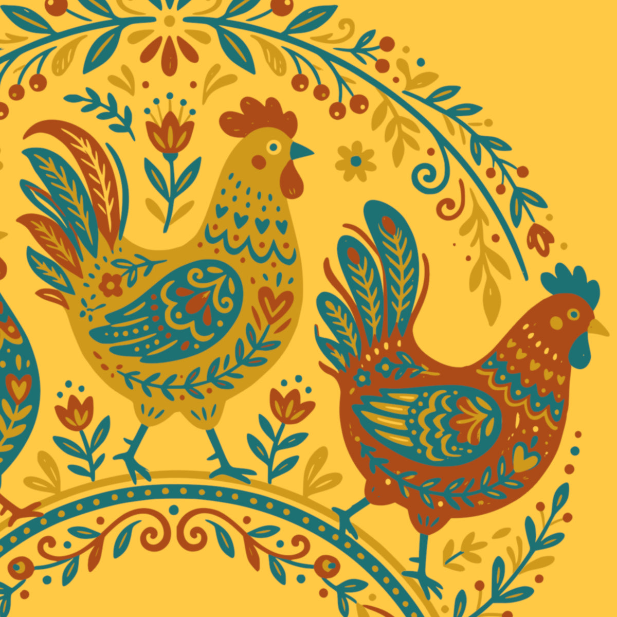 Folk Art Chicken Trio Tee | Unisex classic tee