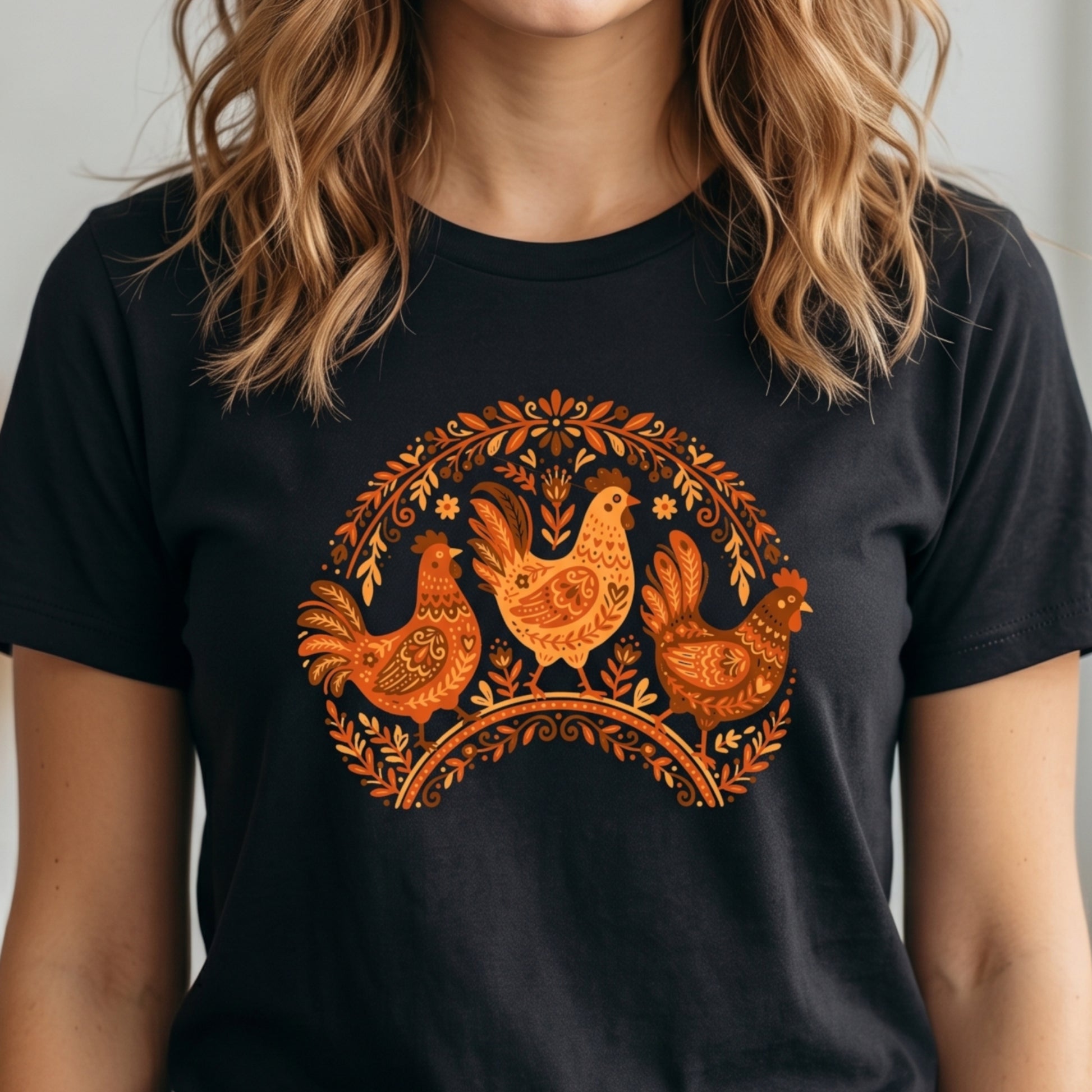 Folk Art Chicken Trio Tee | Unisex classic tee