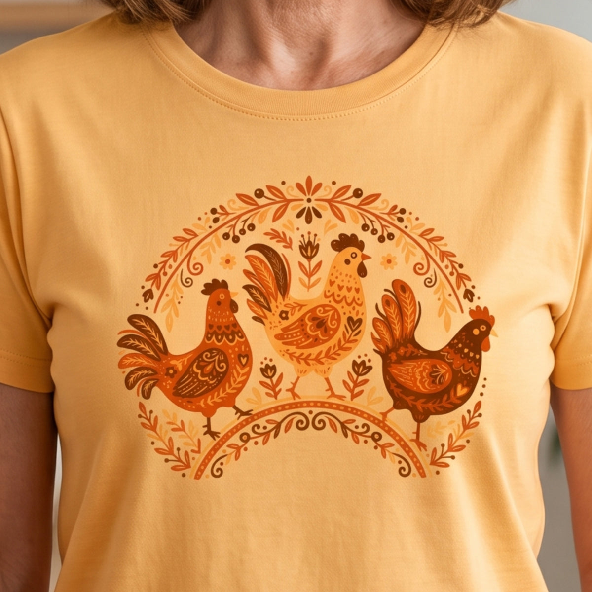 Folk Art Chicken Trio Tee | Unisex classic tee