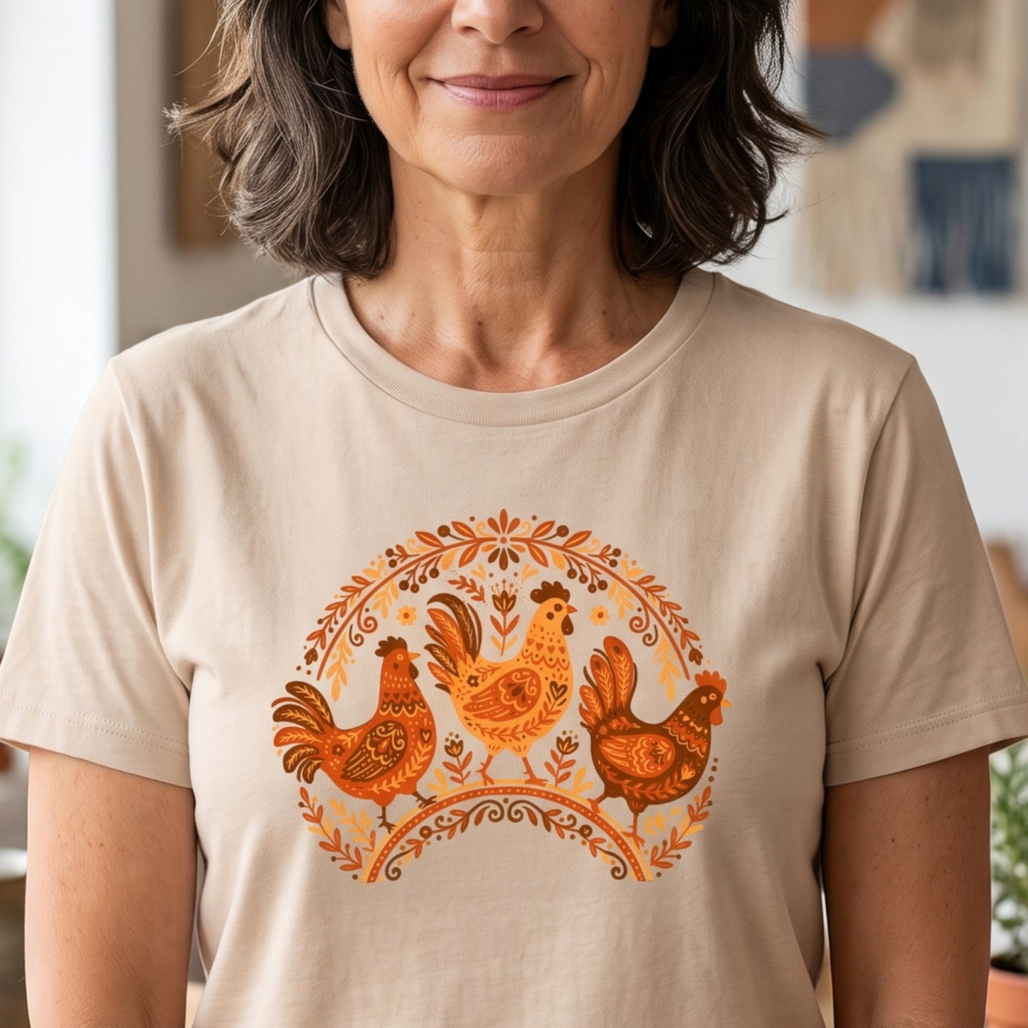 Folk Art Chicken Trio Tee | Unisex classic tee