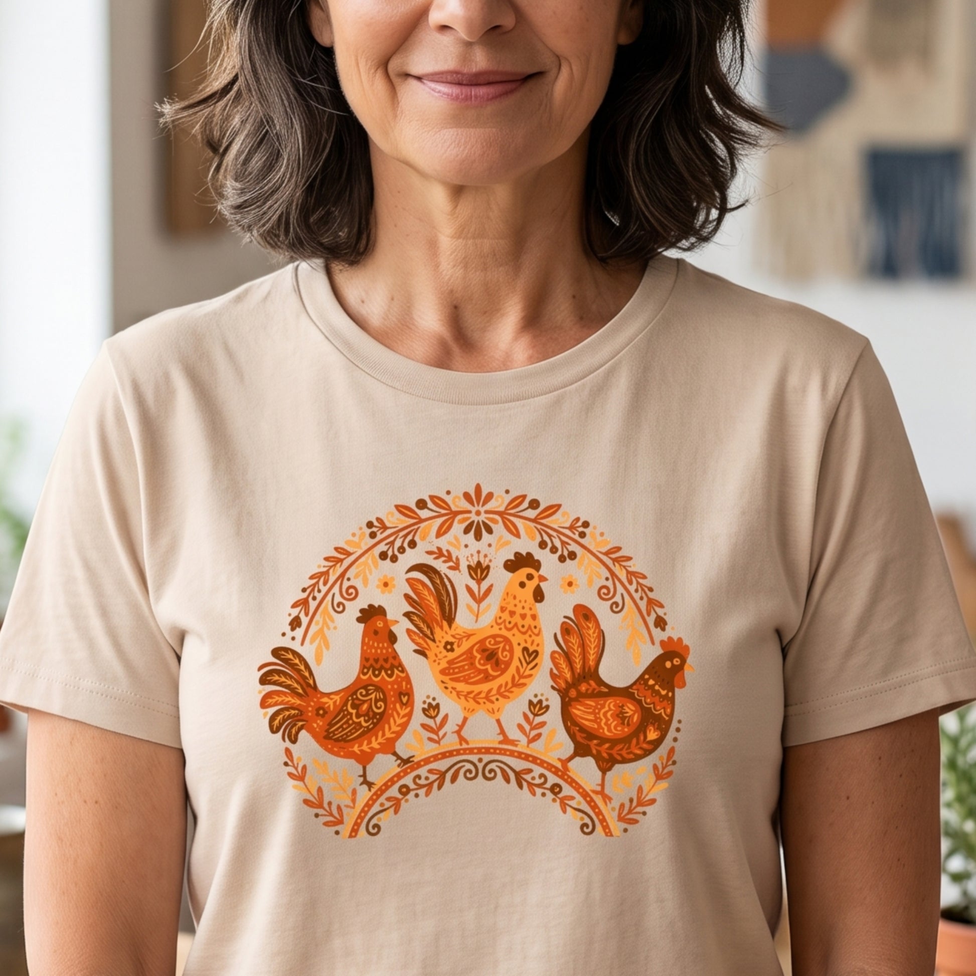 Folk Art Chicken Trio Tee | Unisex classic tee