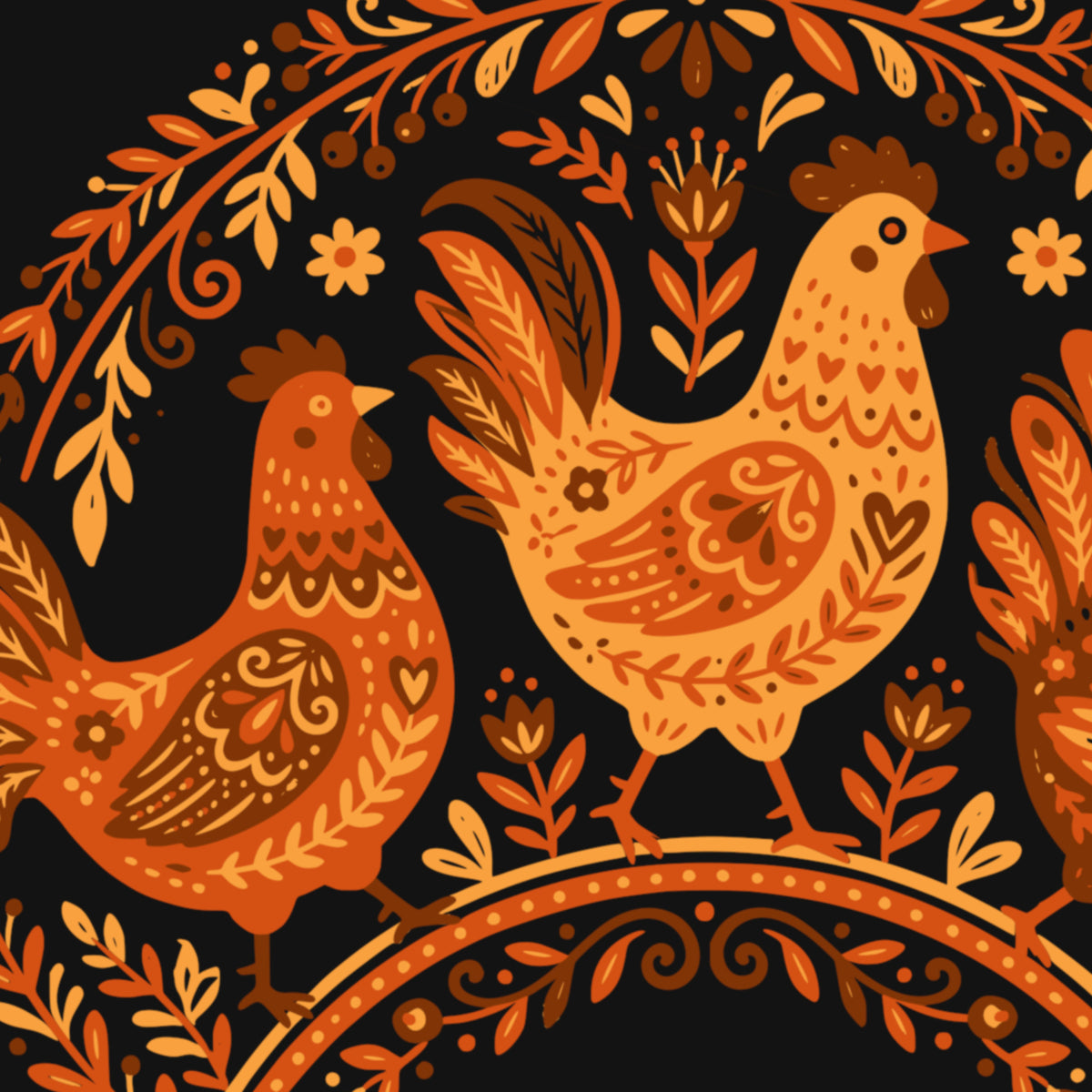 Folk Art Chicken Trio Tee | Unisex classic tee