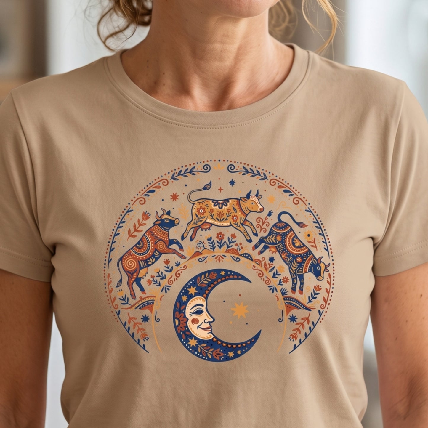 Folk Art Cow Trio with Moon Tee | Unisex classic tee