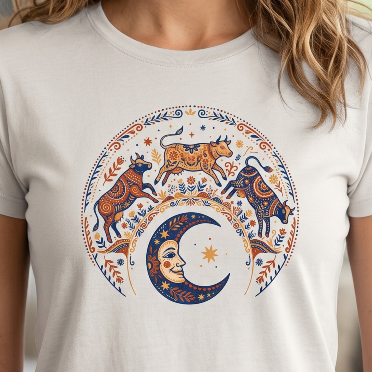 Folk Art Cow Trio with Moon Tee | Unisex classic tee