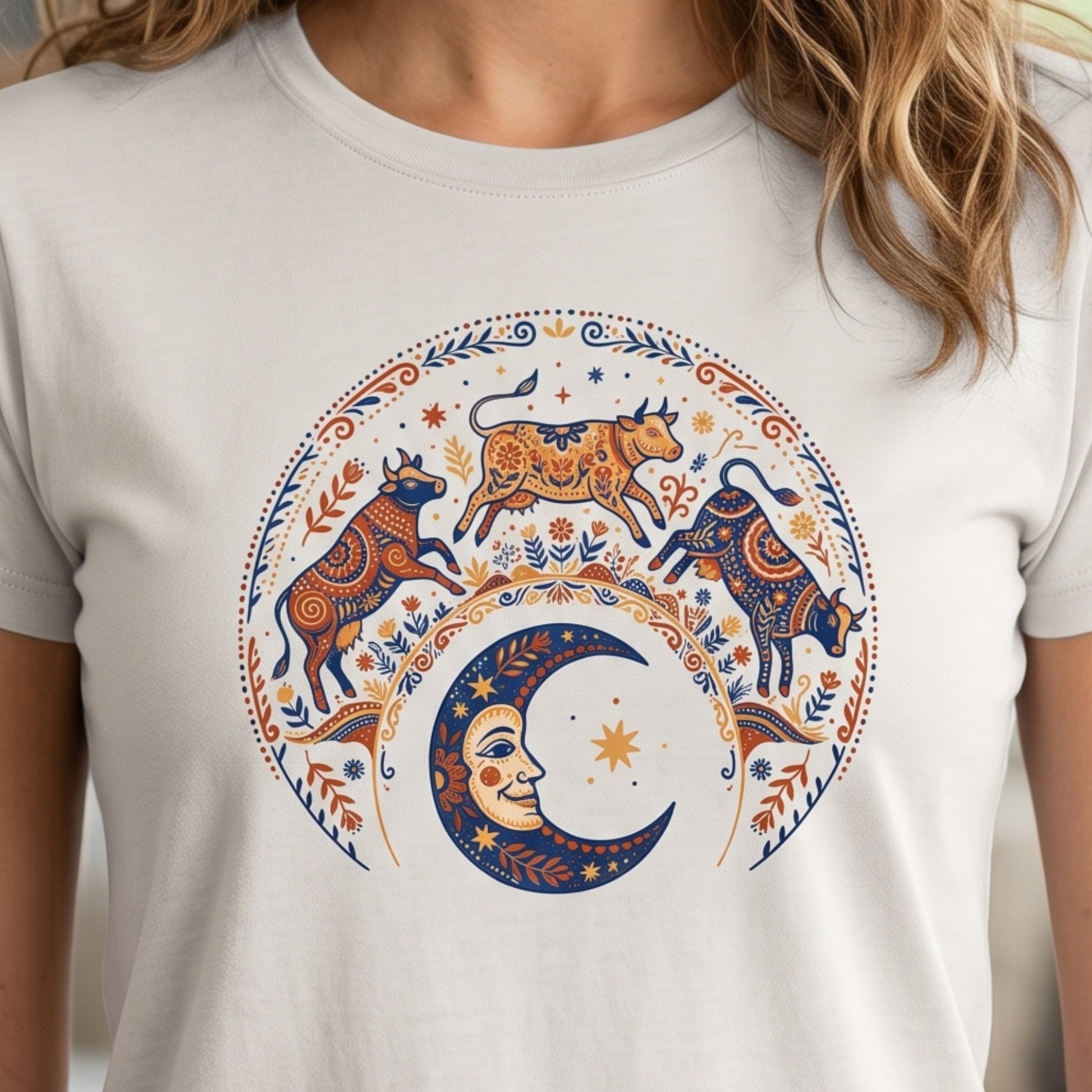 Folk Art Cow Trio with Moon Tee | Unisex classic tee