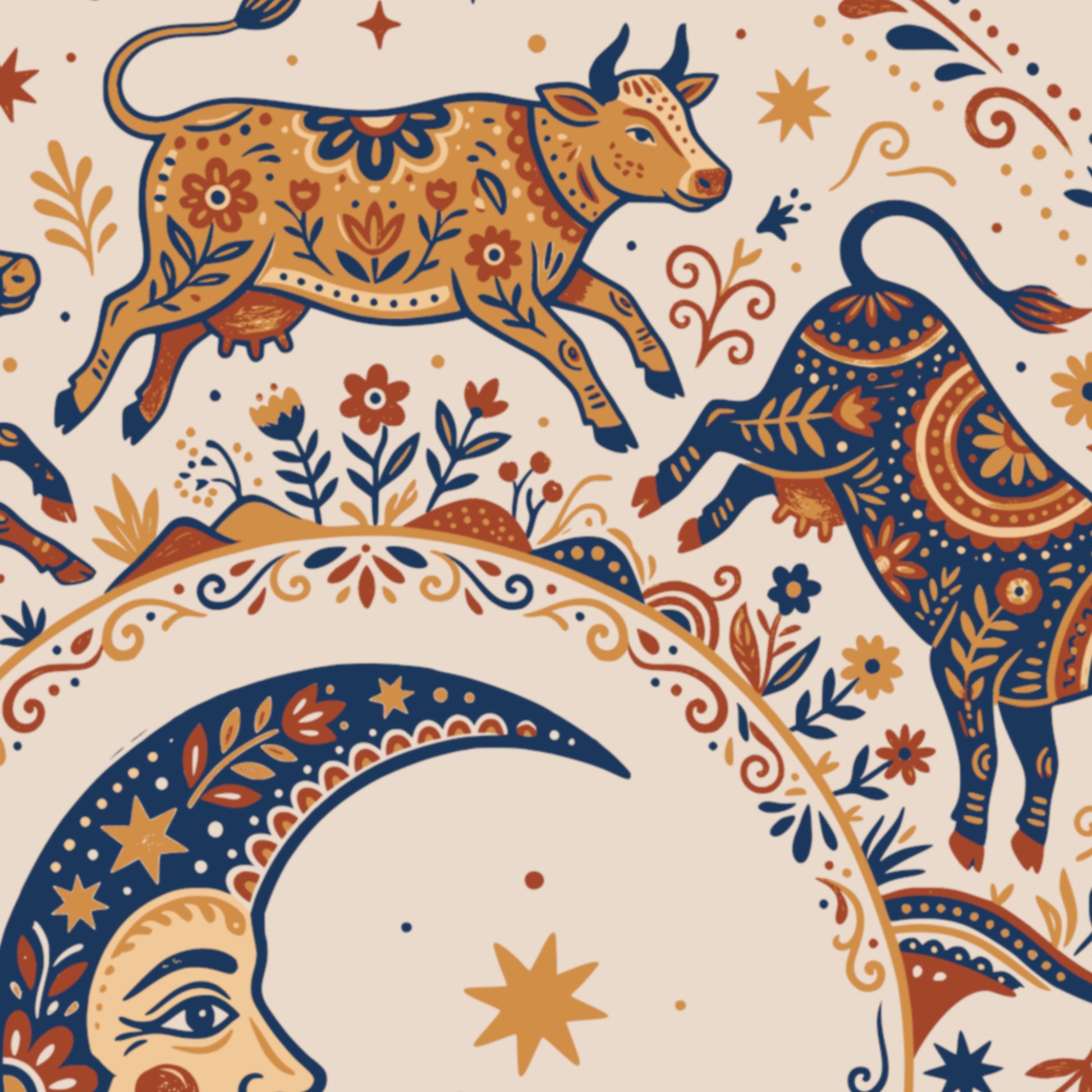Folk Art Cow Trio with Moon Tee | Unisex classic tee