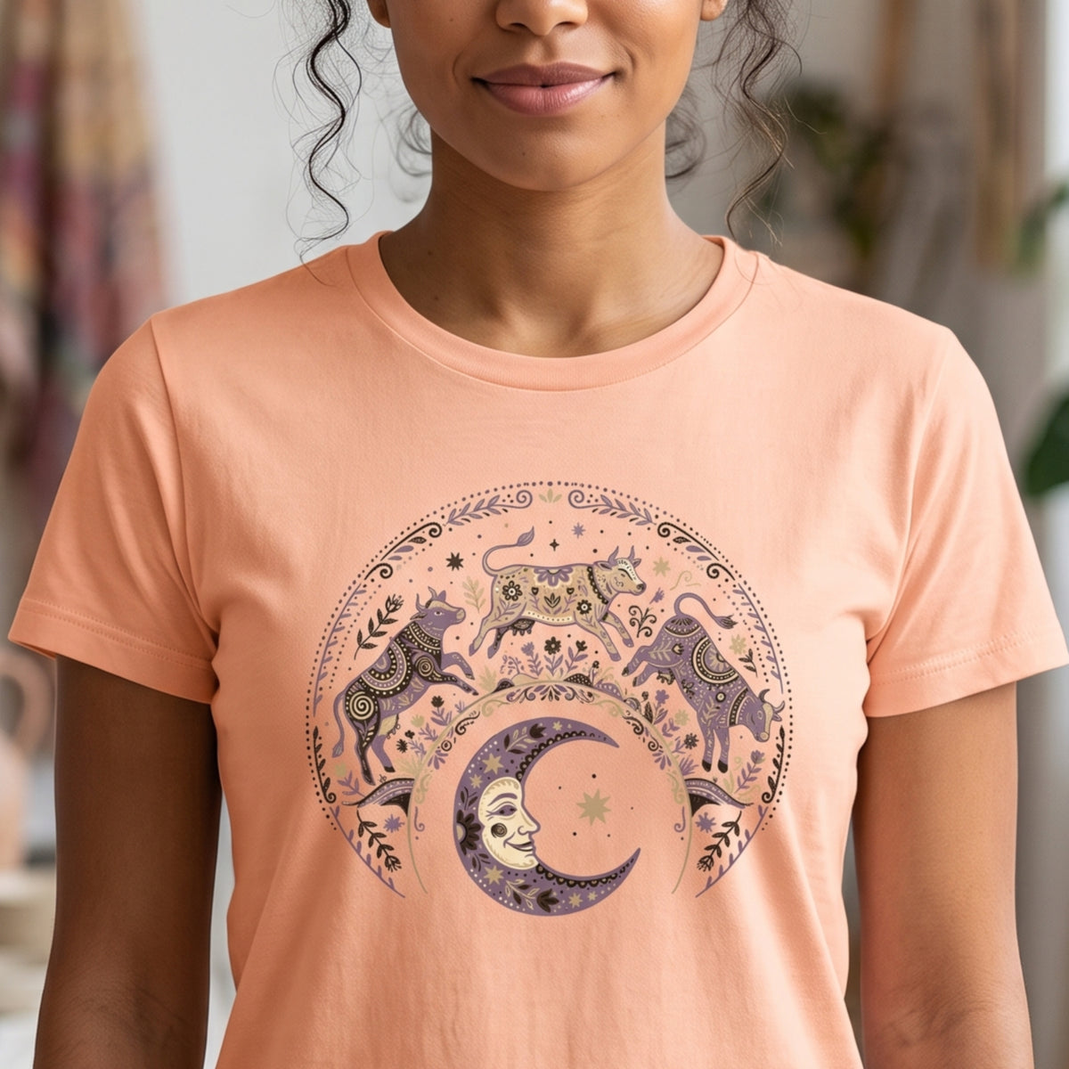 Folk Art Cow Trio with Moon Tee | Unisex classic tee