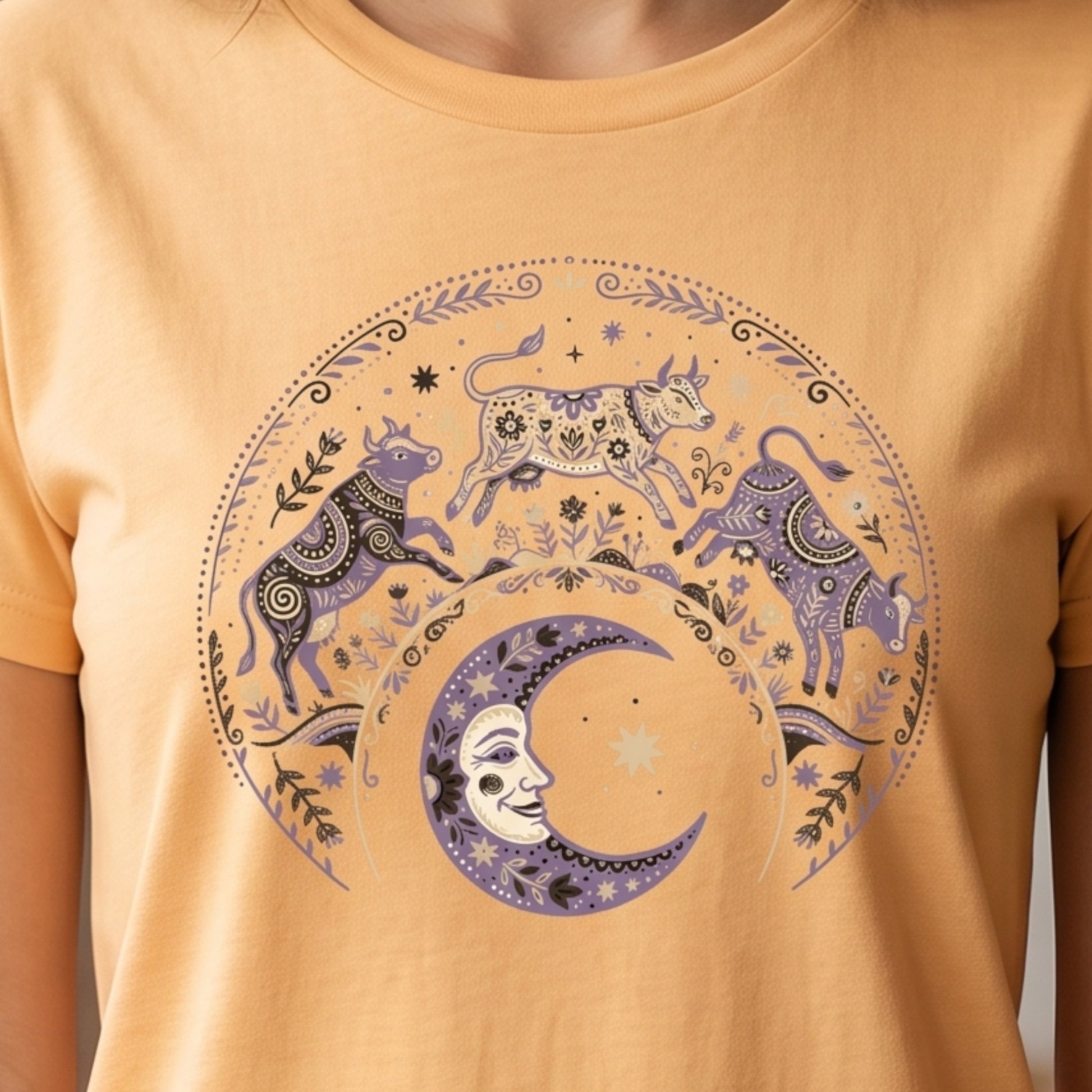 Folk Art Cow Trio with Moon Tee | Unisex classic tee