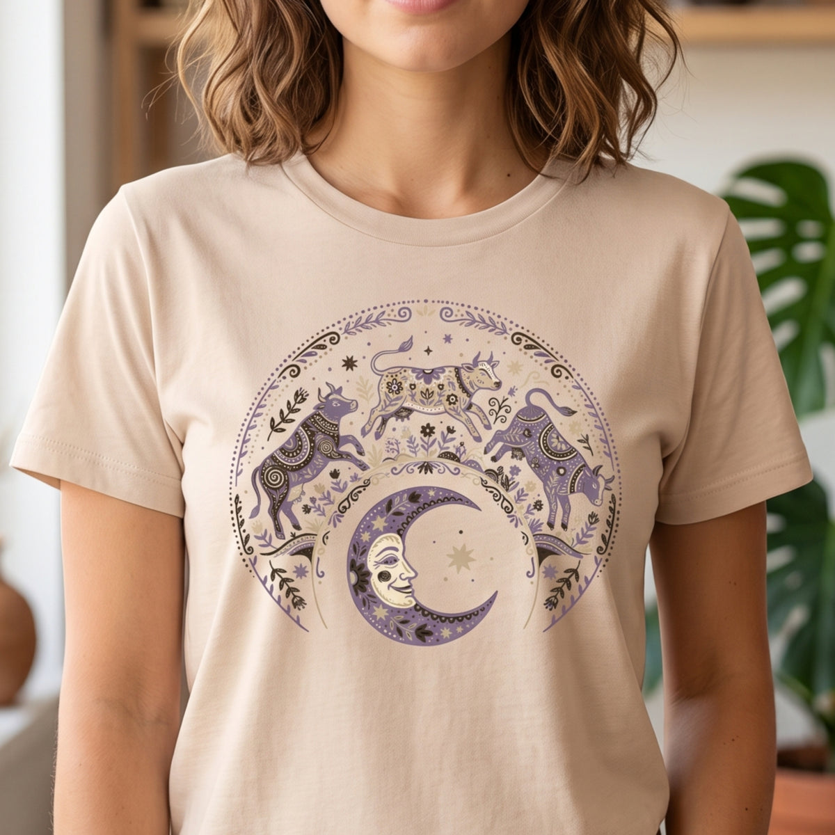 Folk Art Cow Trio with Moon Tee | Unisex classic tee