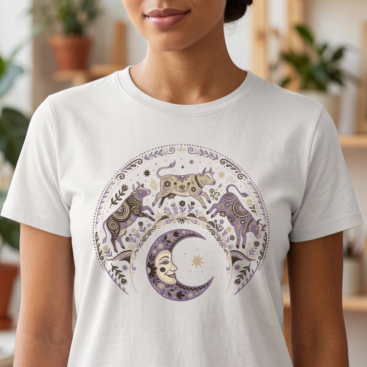 Folk Art Cow Trio with Moon Tee | Unisex classic tee