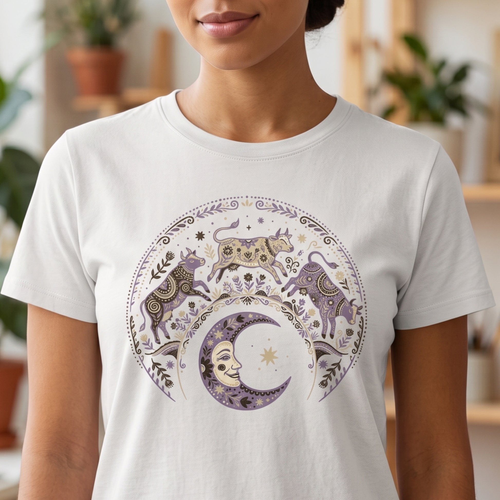 Folk Art Cow Trio with Moon Tee | Unisex classic tee