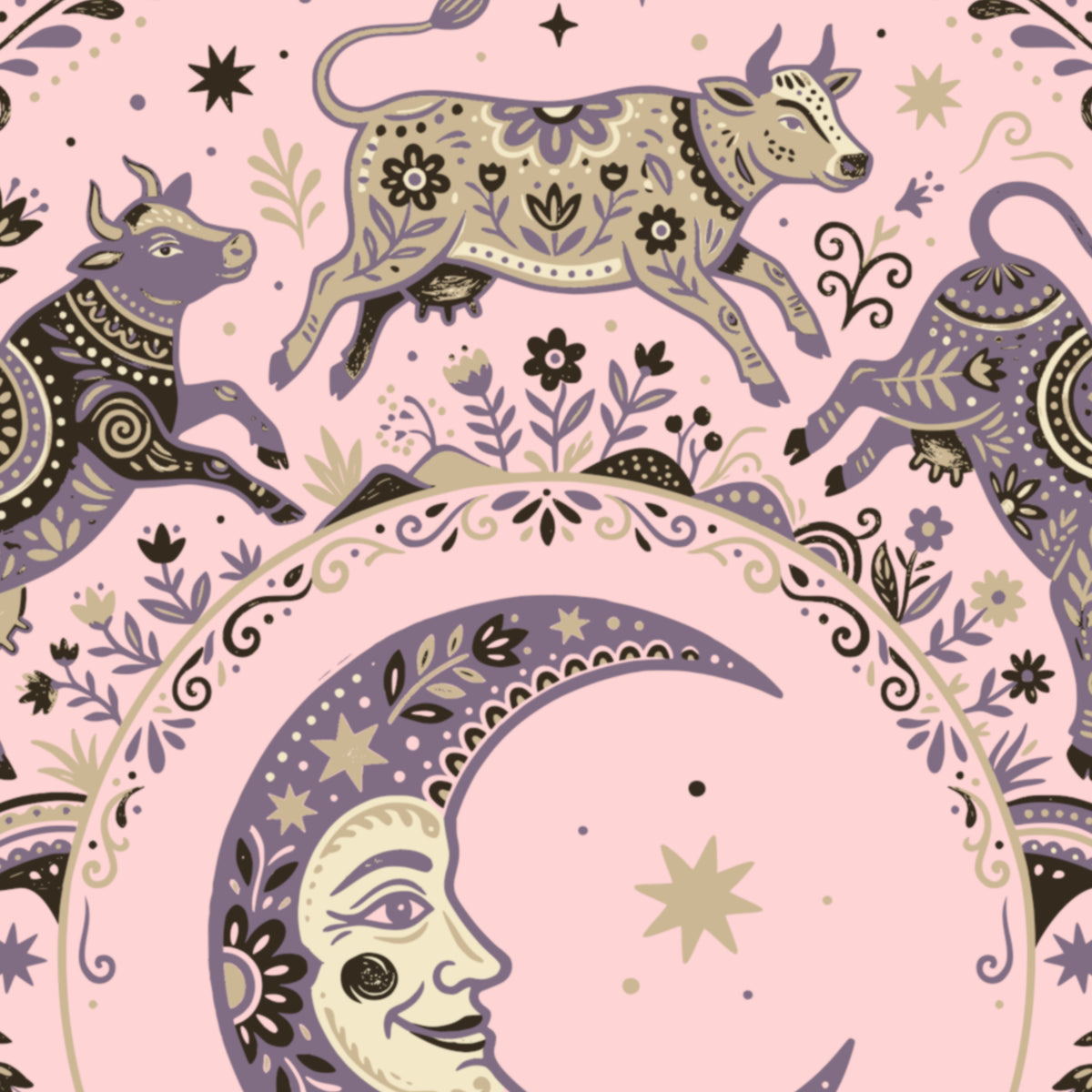 Folk Art Cow Trio with Moon Tee | Unisex classic tee
